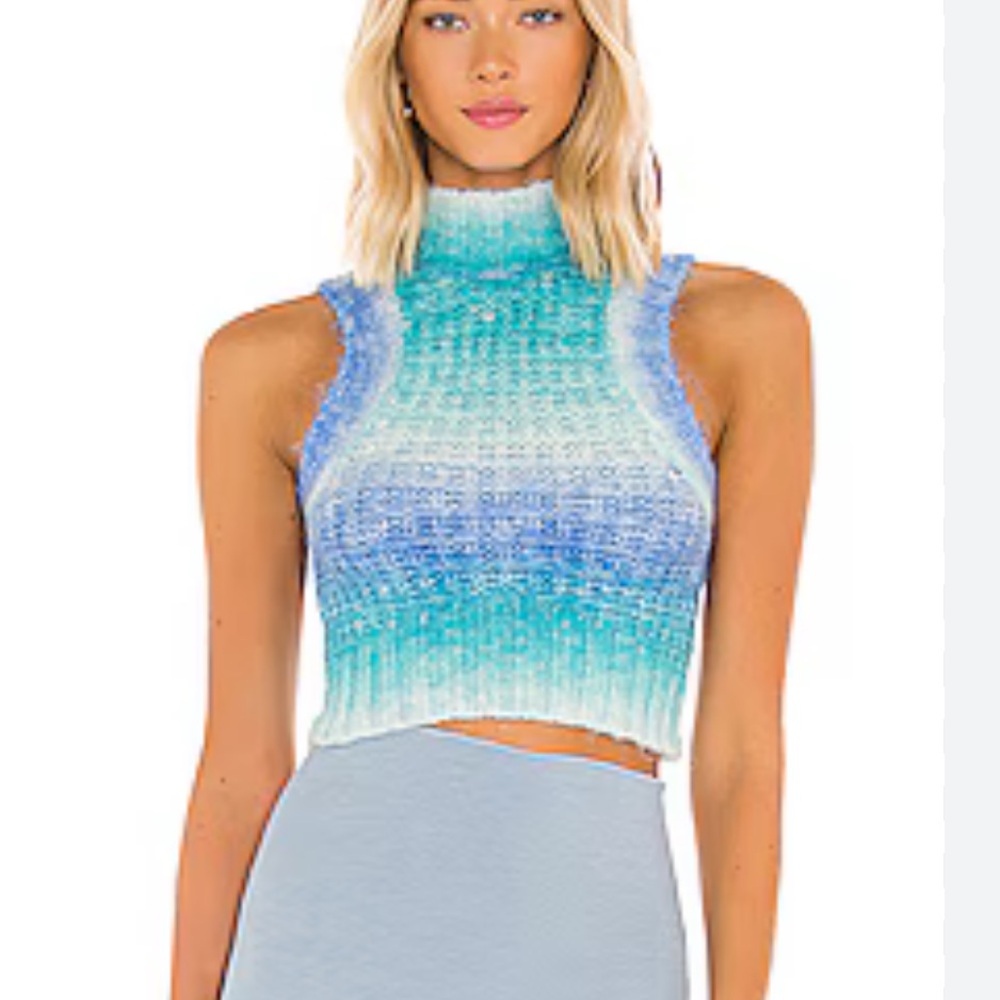 For Love and Lemons blue knit turtleneck tank XS